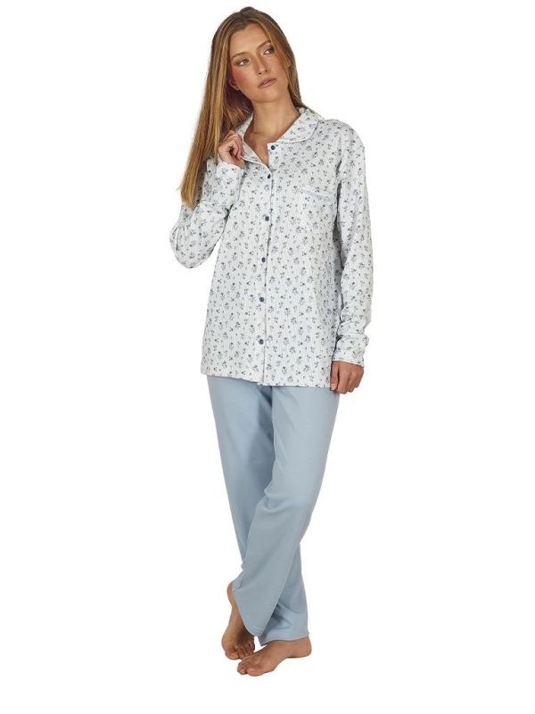 Pijama mujer abierto floral azul