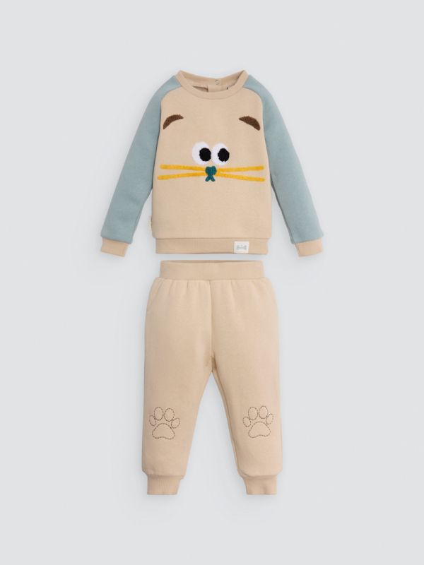Conjunto bebe sudadera cara gato