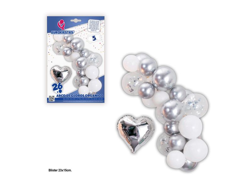 Arco de globo blanco plata con corazon