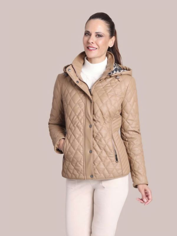 Chaqueta Acolchada de Cuero Sintético con Forro de Leopardo