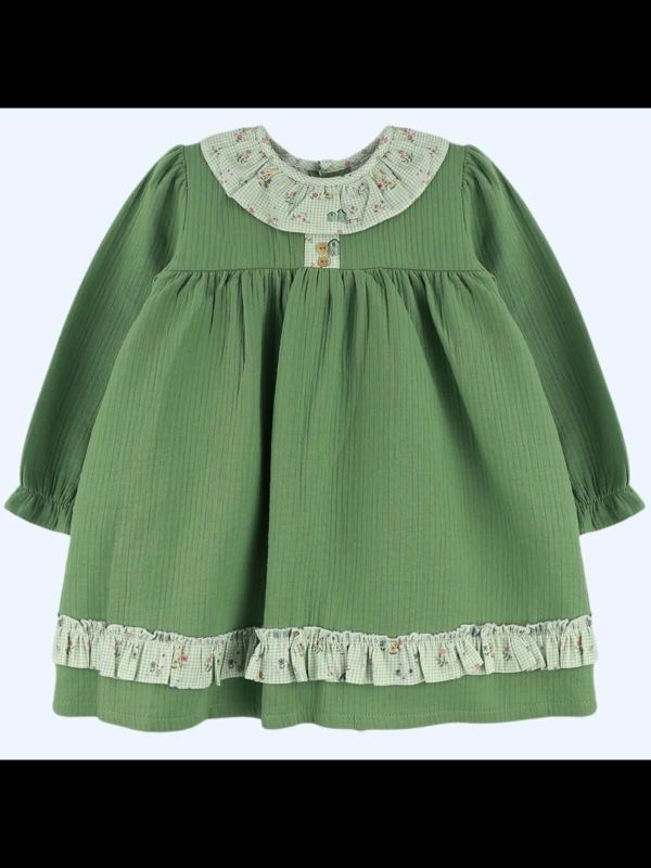 Vestido niña verde casitas