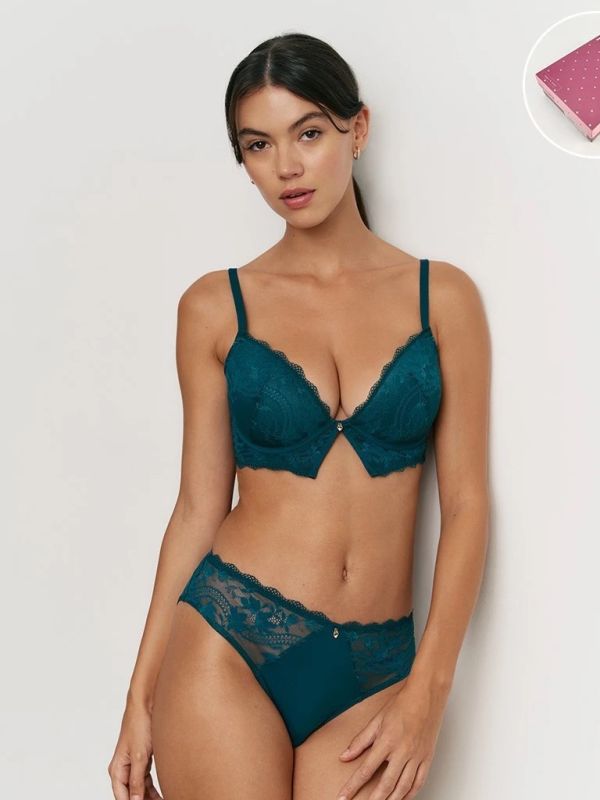 Conjunto sujetador relleno fino y bikini esmeralda