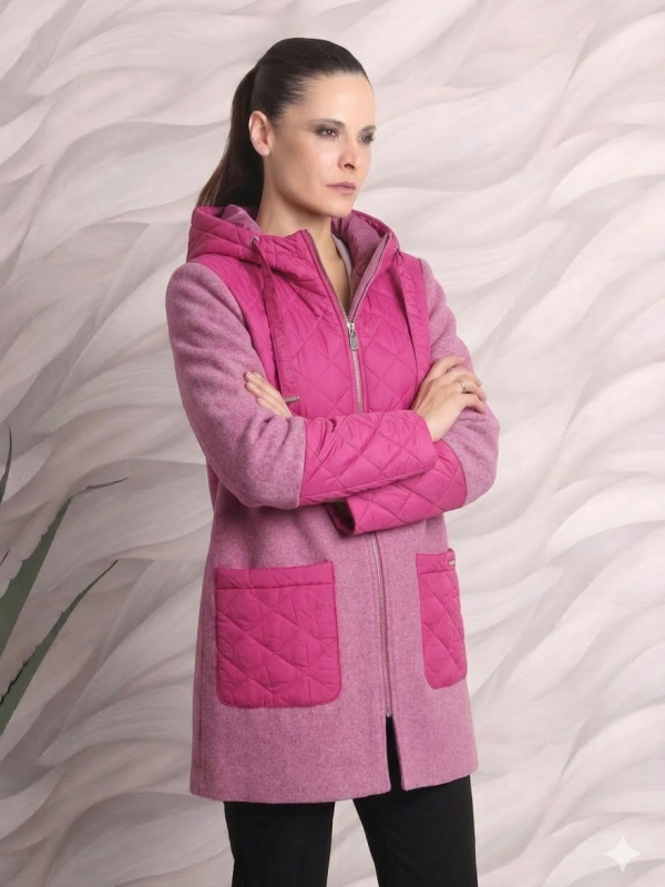 Abrigo Paño Combinado con Acolchado