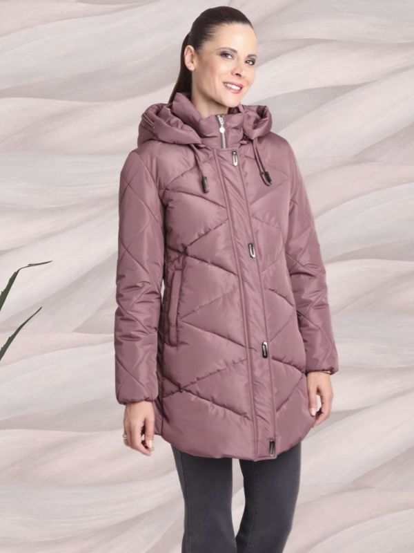 Parka Acolchada Larga en Rosa Viejo