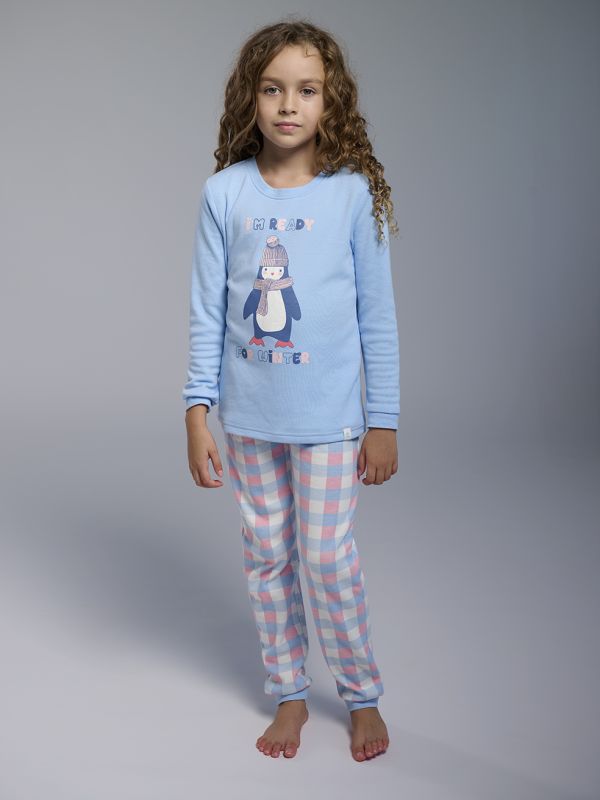 Pijama niña afelpado pingüino I'm ready for winter estampado cuadros