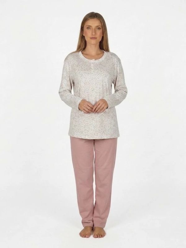 Pijama mujer florecitas cuello botones