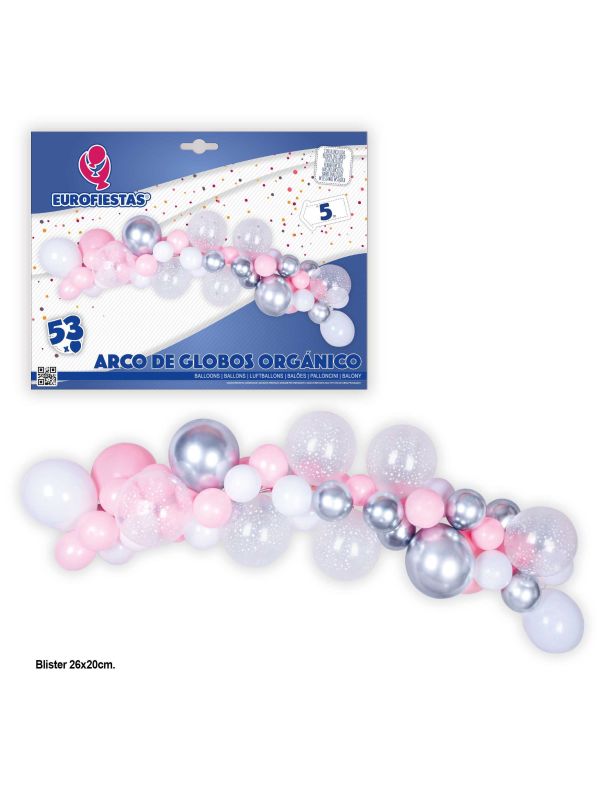 ARCO DE GLOBOS ROSA Y PLATA